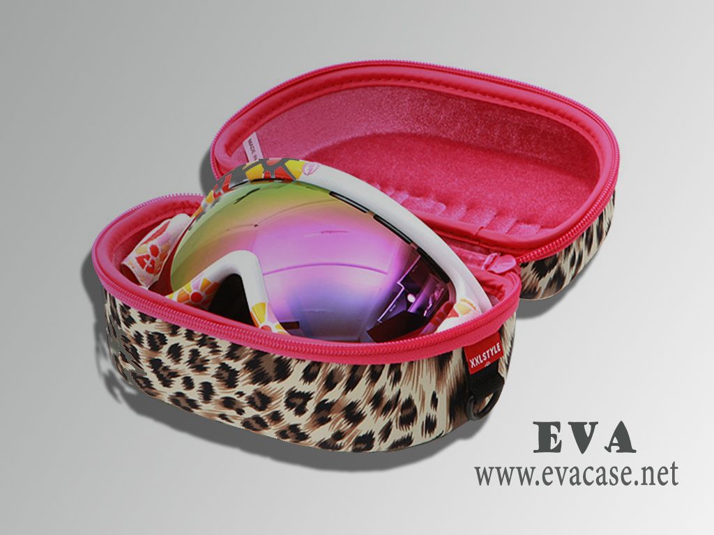 XXL STYLE ski goggle storage case leopard design fabric covering with